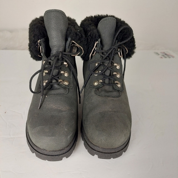 Vintage Sorel Leather Booties Shearling Lace-up Ankle Boots 6W Genuine Sheepskin - Picture 5 of 12